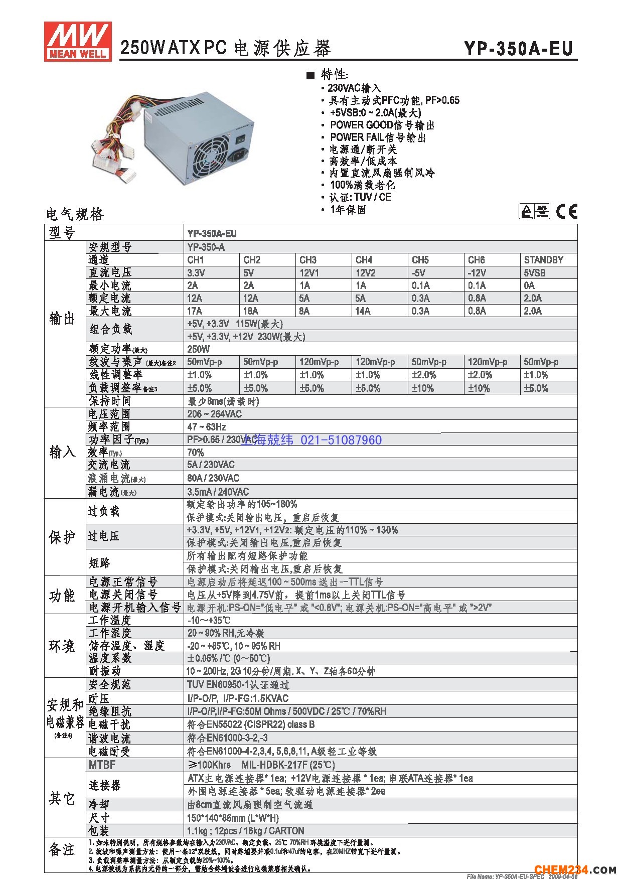 上海兢緯供應正品明緯專用電源（電腦電源系列）
